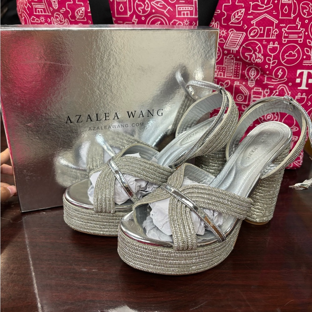 Azalea Wang Silver Strappy Platform Heels